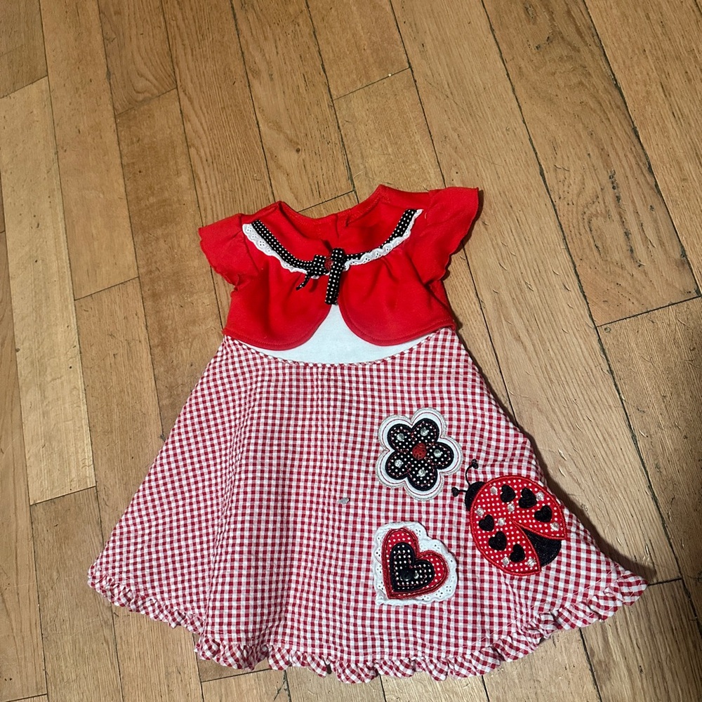 Youngland Red and White Gingham Casual Dress with Appliqués